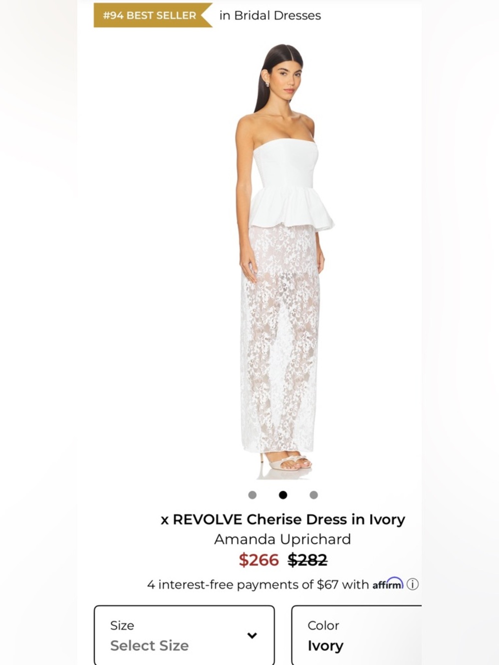 NEW Amanda Uprichard x REVOLVE Cherise Dress Ivory White Lace Strapless Gown Sm